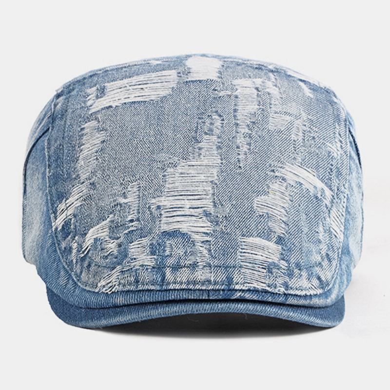 Unisex Denim Vasket Make-gammelt Hul Åndbar Afslappet Solsejl Fremad Kasket Baret Kasket Flad Hat