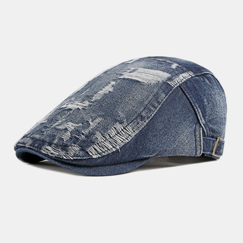 Unisex Denim Vasket Make-gammelt Hul Åndbar Afslappet Solsejl Fremad Kasket Baret Kasket Flad Hat