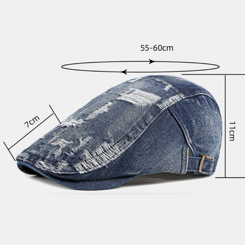 Unisex Denim Vasket Make-gammelt Hul Åndbar Afslappet Solsejl Fremad Kasket Baret Kasket Flad Hat