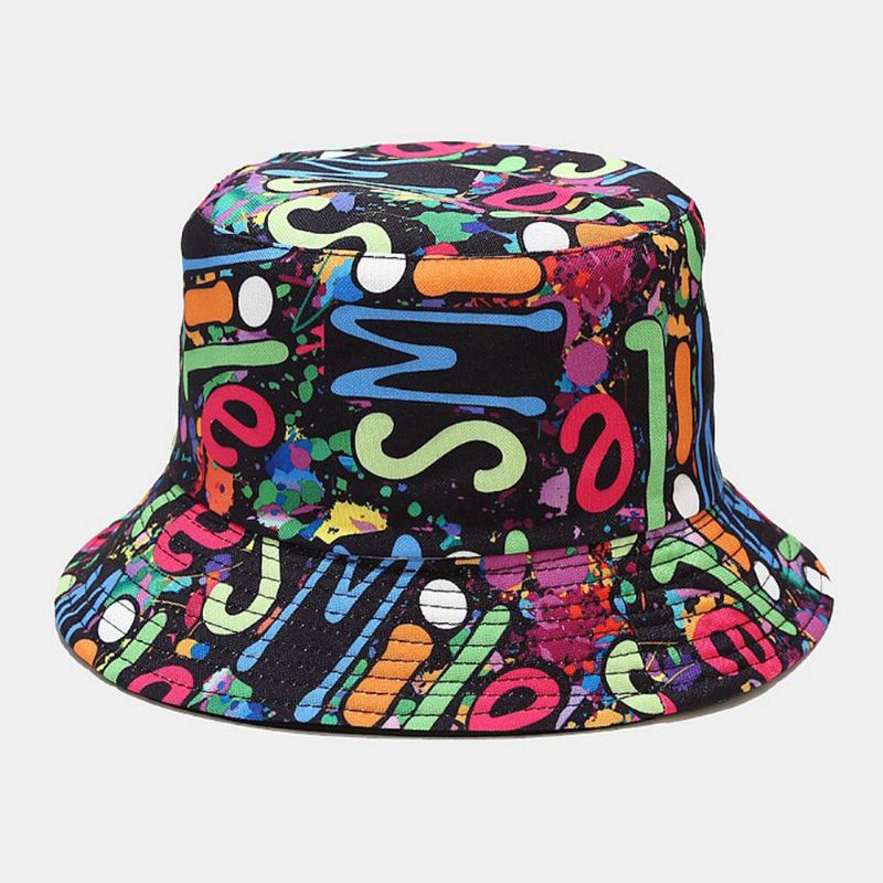 Unisex Dobbeltsidet Farverig Graffiti Hip-hop Fashion Sunshade Bucket Hat