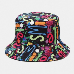 Unisex Dobbeltsidet Farverig Graffiti Hip-hop Fashion Sunshade Bucket Hat