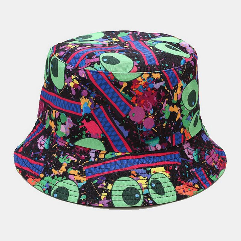 Unisex Dobbeltsidet Farverig Graffiti Hip-hop Fashion Sunshade Bucket Hat