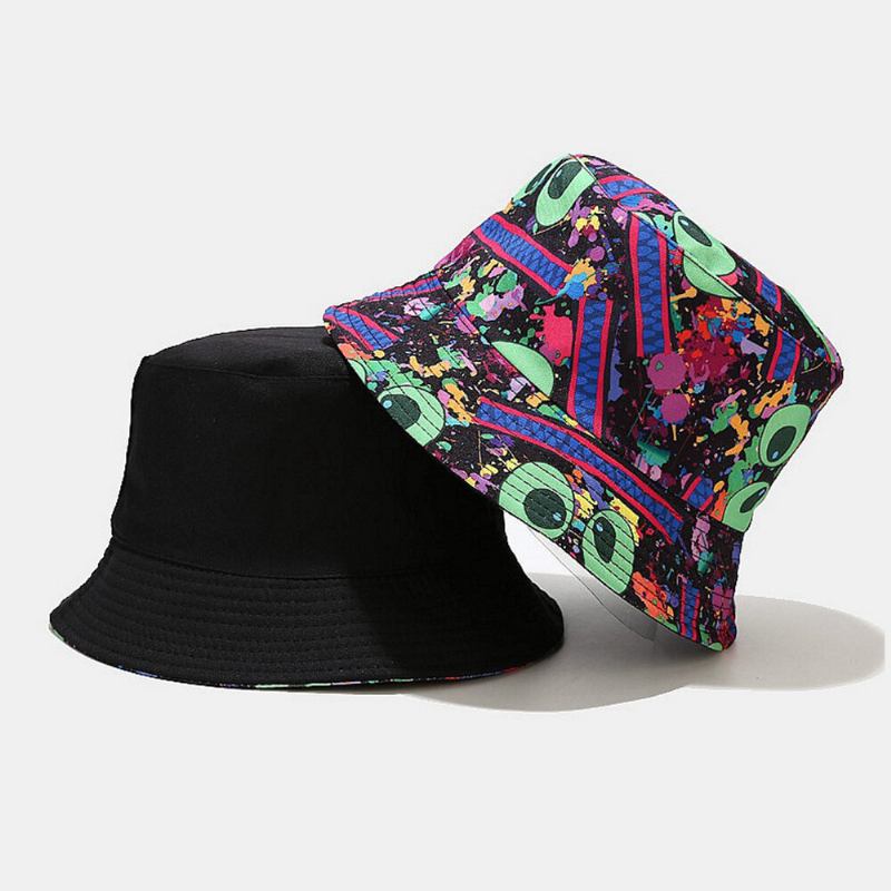 Unisex Dobbeltsidet Farverig Graffiti Hip-hop Fashion Sunshade Bucket Hat