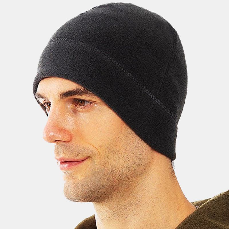 Unisex Ensfarvede Kuldebeskyttelse Varme Polar Fleece Huer Udendørs Sport Ski Ridning Brimless Beanie Hat