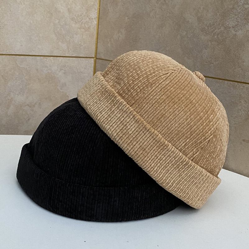 Unisex Ensfarvet Justerbar Fløjlskappekasket Casual Vild Solskygge Uden Skygge Beanie Landlord Cap