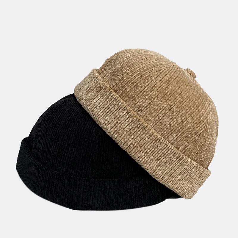 Unisex Ensfarvet Justerbar Fløjlskappekasket Casual Vild Solskygge Uden Skygge Beanie Landlord Cap