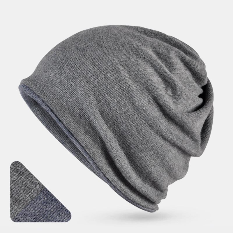 Unisex Fashion Bomuldsblanding Slouch Beanie Huer Ren Farve Elastisk Strækbar Udendørs Varm Dobbeltsidet Bærbar Ski Kasket