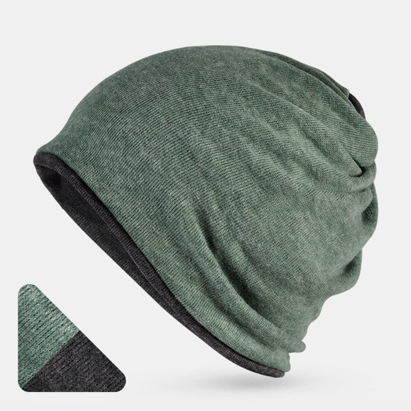 Unisex Fashion Bomuldsblanding Slouch Beanie Huer Ren Farve Elastisk Strækbar Udendørs Varm Dobbeltsidet Bærbar Ski Kasket