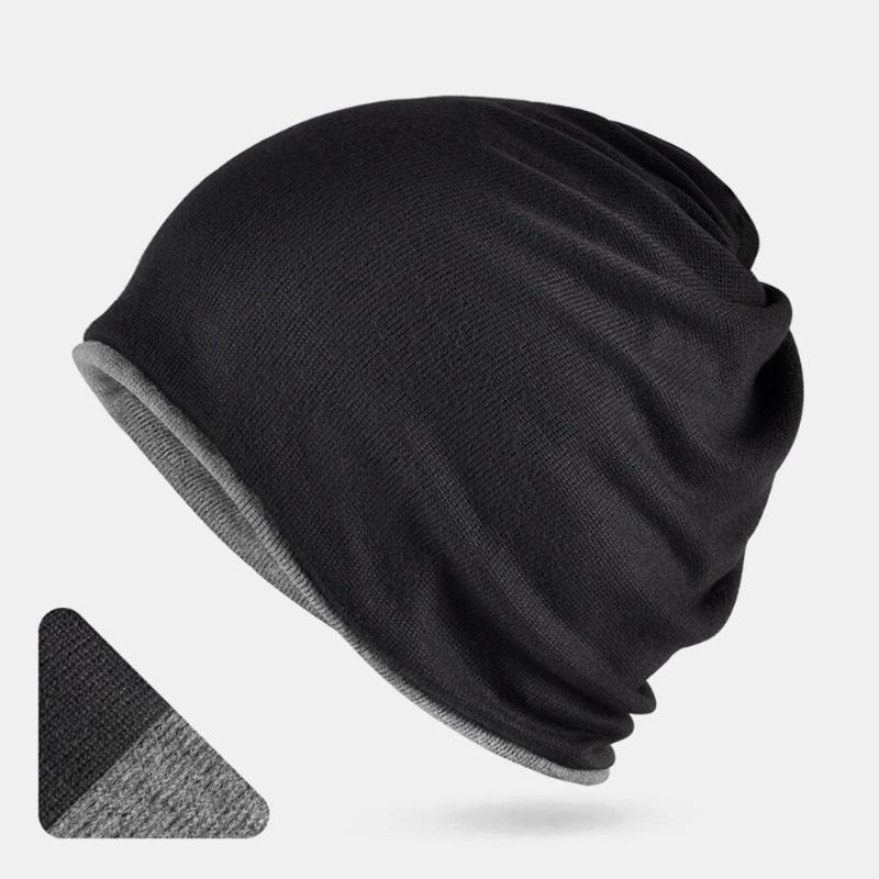 Unisex Fashion Bomuldsblanding Slouch Beanie Huer Ren Farve Elastisk Strækbar Udendørs Varm Dobbeltsidet Bærbar Ski Kasket