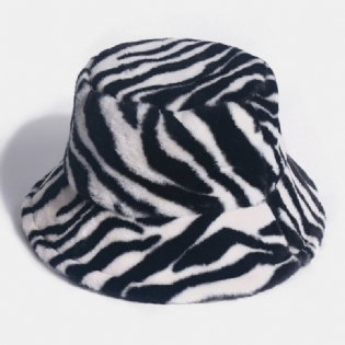 Unisex Filt Zebramønster Plus Tykkere Og Fløjl Varm Vindtæt Blød All-match Bucket Hat