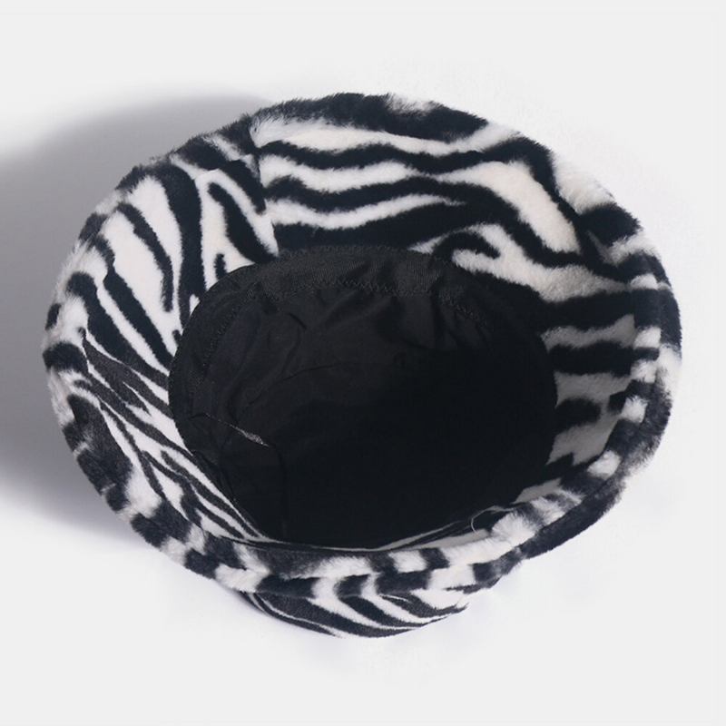 Unisex Filt Zebramønster Plus Tykkere Og Fløjl Varm Vindtæt Blød All-match Bucket Hat