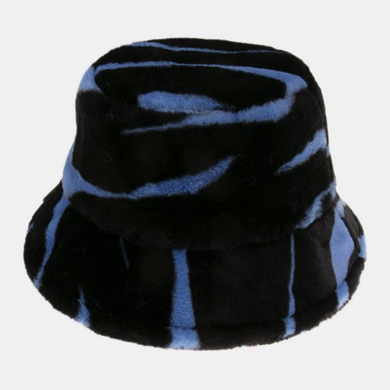 Unisex Filt Zebramønster Plus Tykkere Og Fløjl Varm Vindtæt Blød All-match Bucket Hat