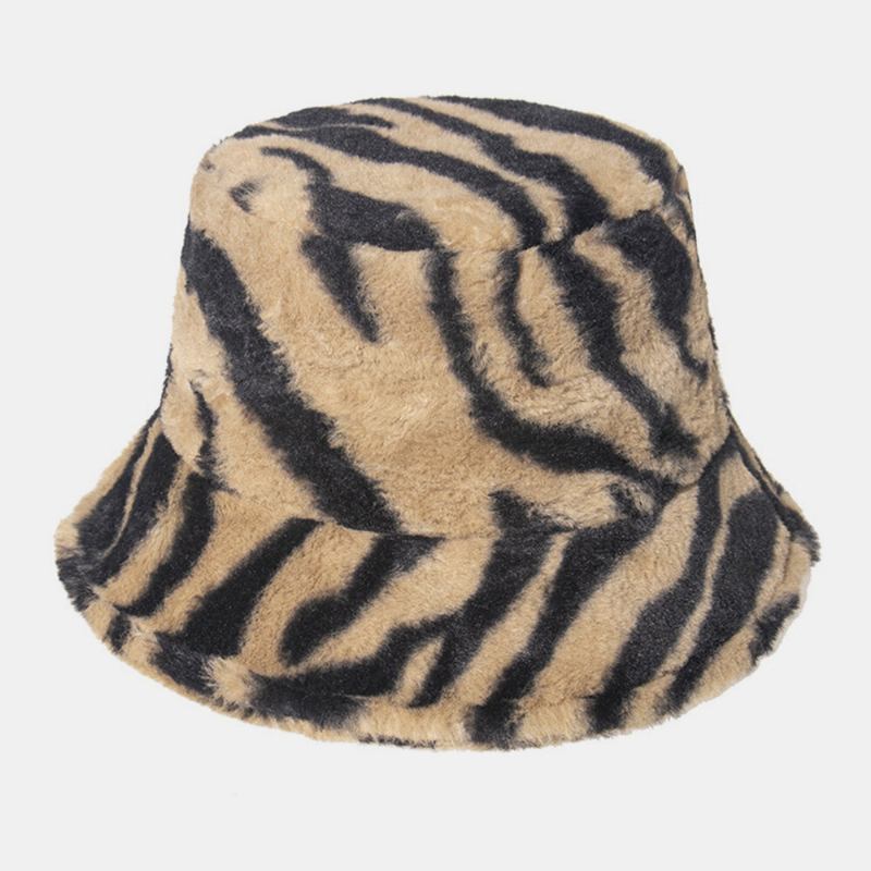 Unisex Filt Zebramønster Plus Tykkere Og Fløjl Varm Vindtæt Blød All-match Bucket Hat