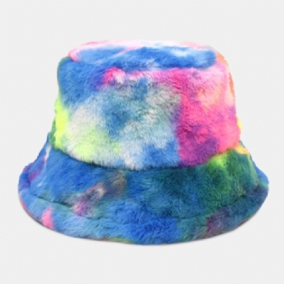 Unisex Imiteret Kaninpels Farverig Gradient Tie-dye Bucket Huer Vinter Tykke Varme Vindtæt Mode Solskyggehat