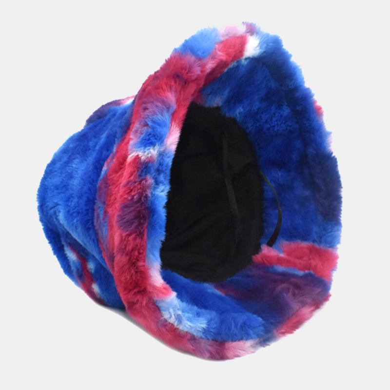 Unisex Imiteret Kaninpels Farverig Gradient Tie-dye Bucket Huer Vinter Tykke Varme Vindtæt Mode Solskyggehat