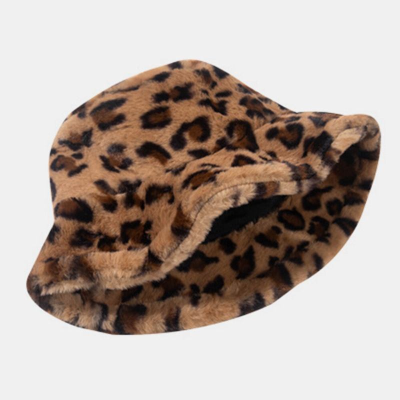 Unisex Imiteret Kaninpels Leopardmønster Tykk Varme Vintage Bucket Hat