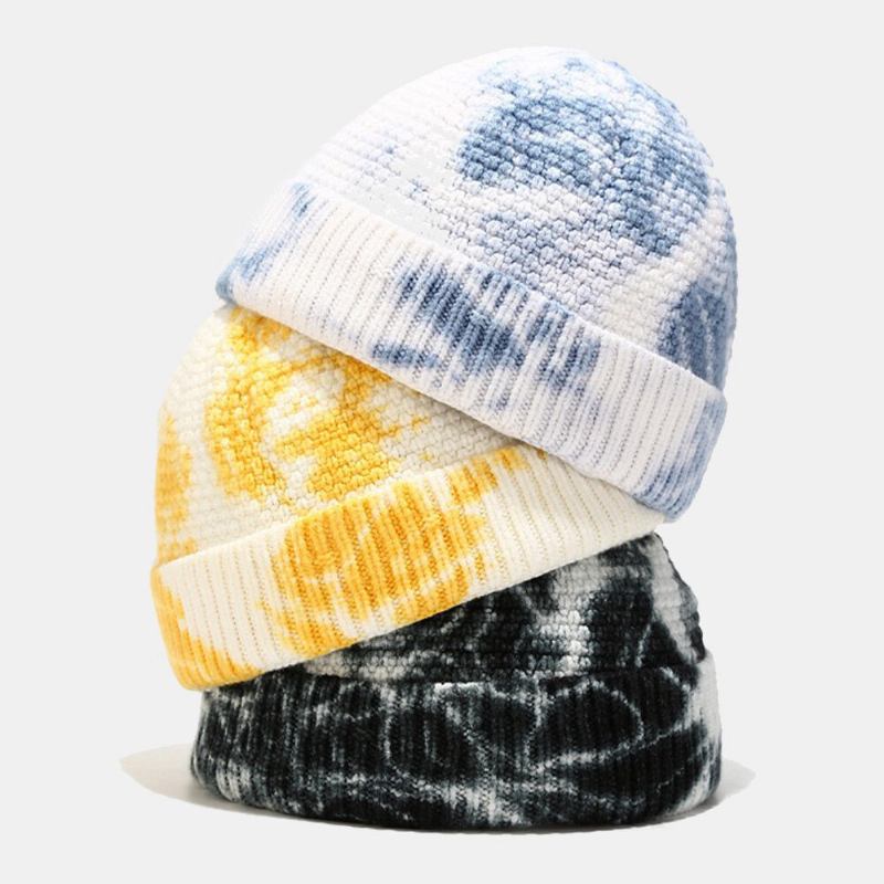 Unisex Irregular Tie-dye Mønster Strikket Kasket Street Hip Hop Justerbar Åndbar Varm Solsejl Udlejer Kasket Beanie Skull Cap