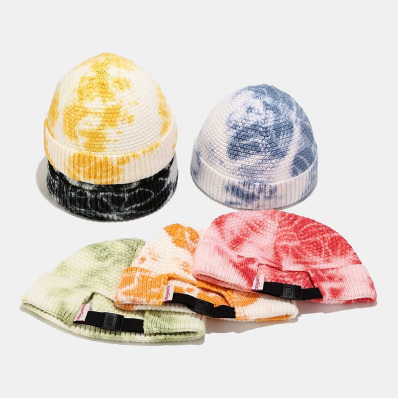 Unisex Irregular Tie-dye Mønster Strikket Kasket Street Hip Hop Justerbar Åndbar Varm Solsejl Udlejer Kasket Beanie Skull Cap