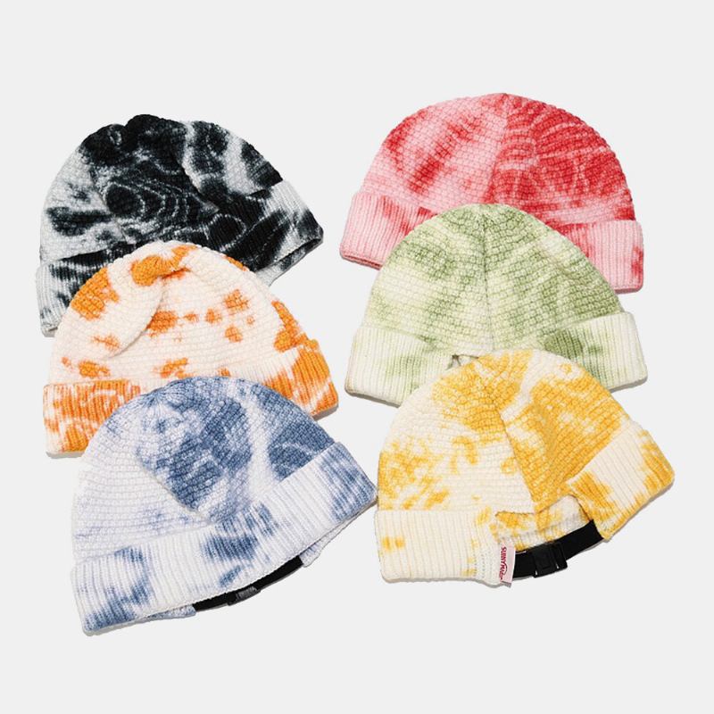 Unisex Irregular Tie-dye Mønster Strikket Kasket Street Hip Hop Justerbar Åndbar Varm Solsejl Udlejer Kasket Beanie Skull Cap