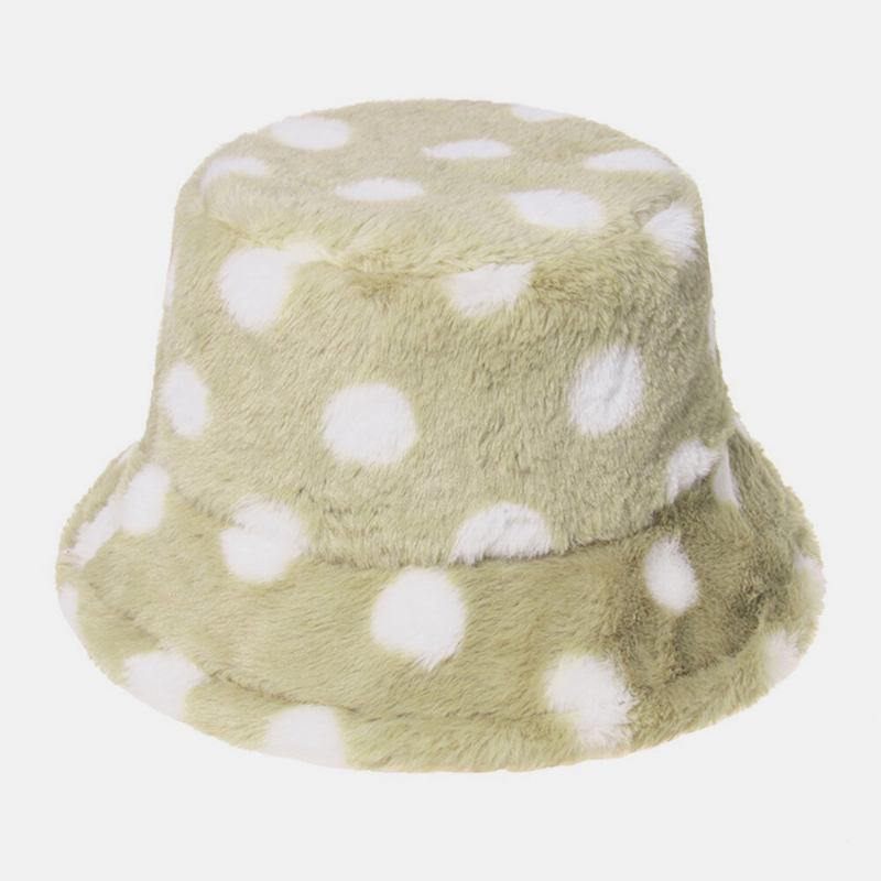 Unisex Kaninhår Farverige Prikker Mønster Plus Tykke Varm Vindtæt Blød All-match Travel Bucket Hat