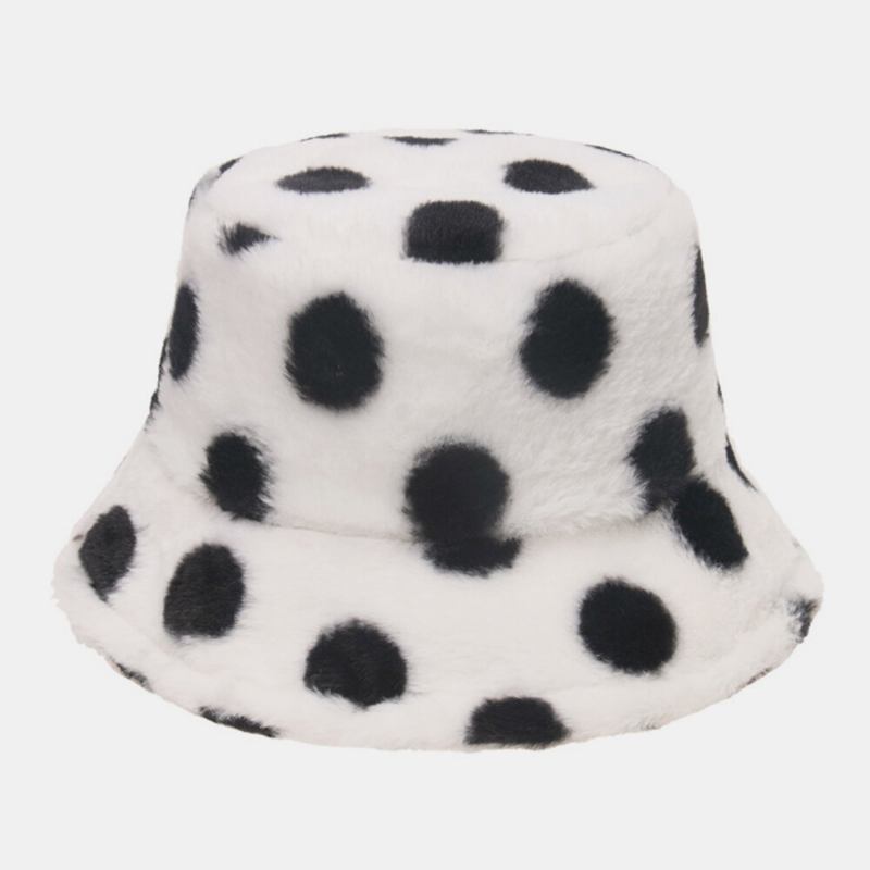 Unisex Kaninhår Farverige Prikker Mønster Plus Tykke Varm Vindtæt Blød All-match Travel Bucket Hat