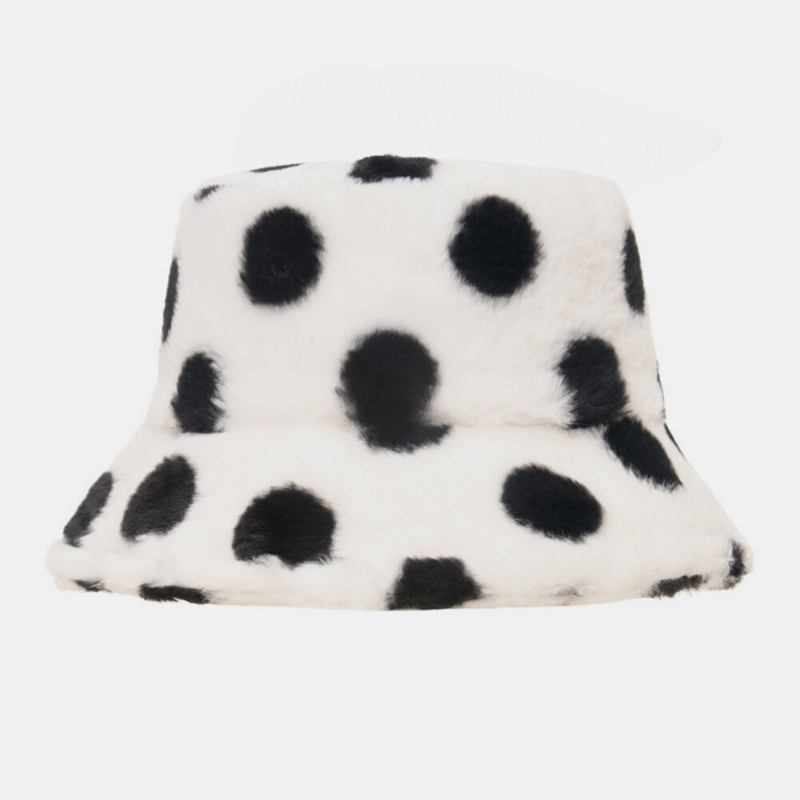 Unisex Kaninhår Farverige Prikker Mønster Plus Tykke Varm Vindtæt Blød All-match Travel Bucket Hat