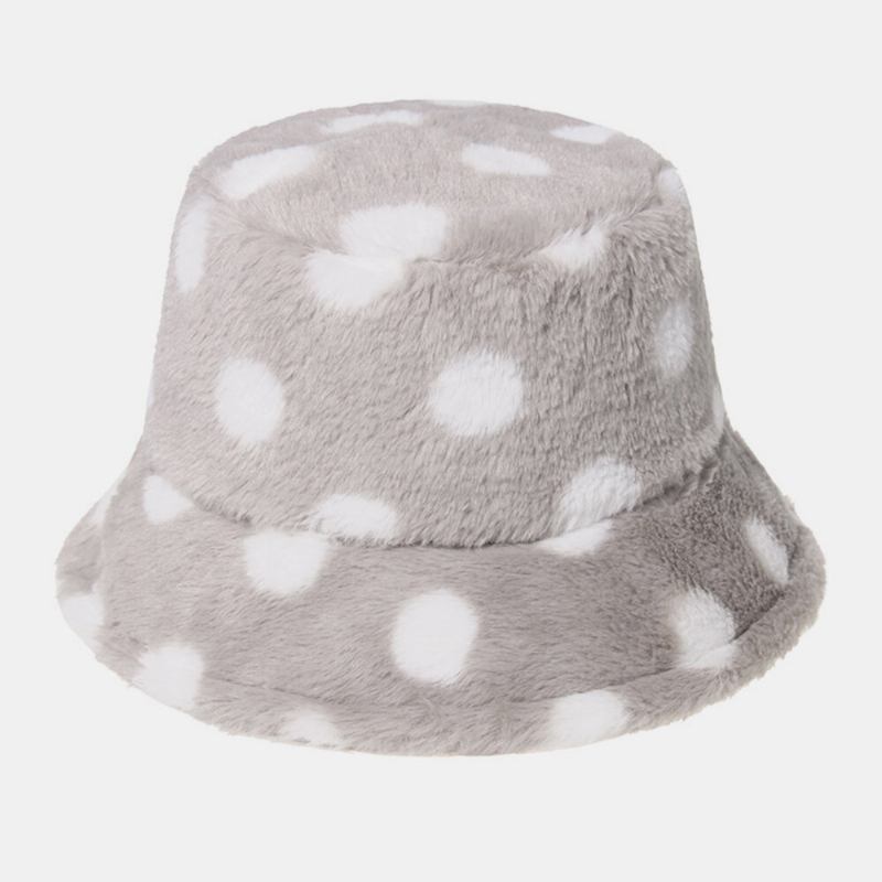 Unisex Kaninhår Farverige Prikker Mønster Plus Tykke Varm Vindtæt Blød All-match Travel Bucket Hat