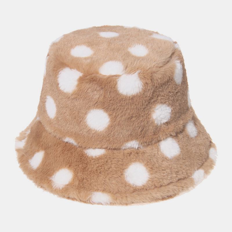 Unisex Kaninhår Farverige Prikker Mønster Plus Tykke Varm Vindtæt Blød All-match Travel Bucket Hat