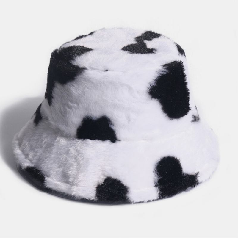 Unisex Kaninhår Varmt Plys Ko-mønster Udendørs Casual All-match Bucket Hat