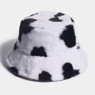 Unisex Kaninhår Varmt Plys Ko-mønster Udendørs Casual All-match Bucket Hat