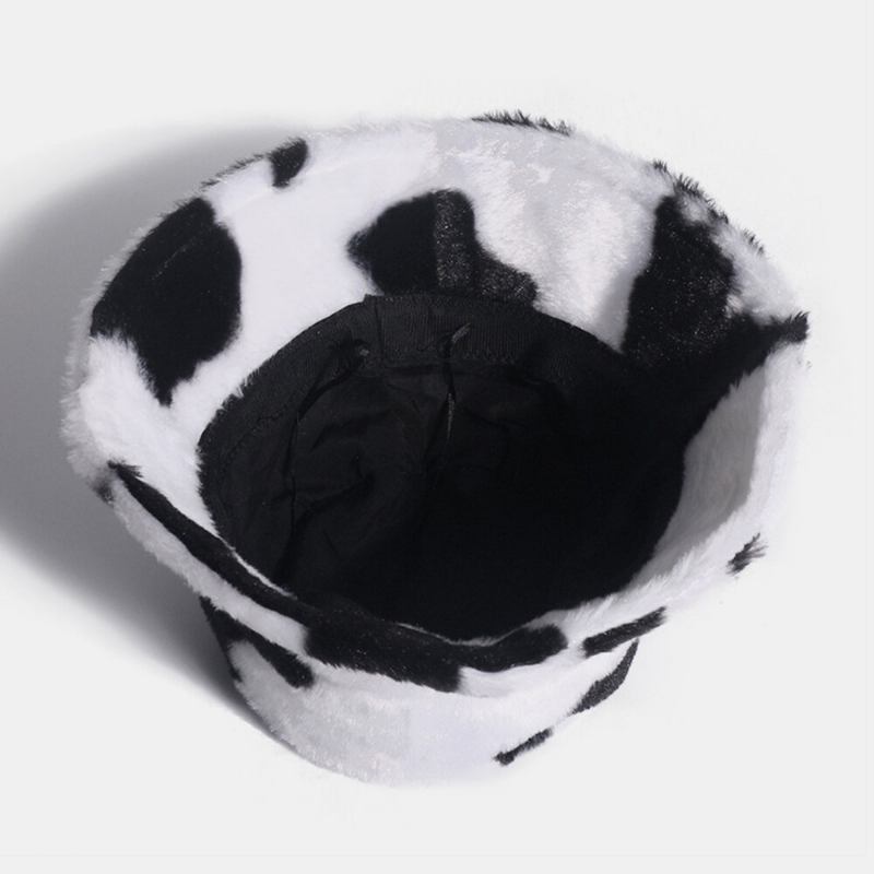 Unisex Kaninhår Varmt Plys Ko-mønster Udendørs Casual All-match Bucket Hat