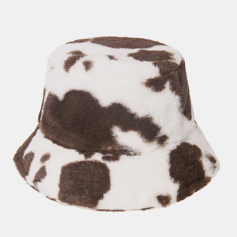 Unisex Kaninhår Varmt Plys Ko-mønster Udendørs Casual All-match Bucket Hat