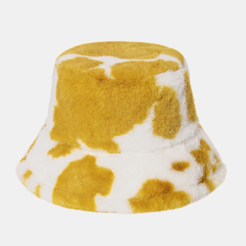 Unisex Kaninhår Varmt Plys Ko-mønster Udendørs Casual All-match Bucket Hat