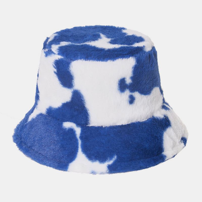 Unisex Kaninhår Varmt Plys Ko-mønster Udendørs Casual All-match Bucket Hat