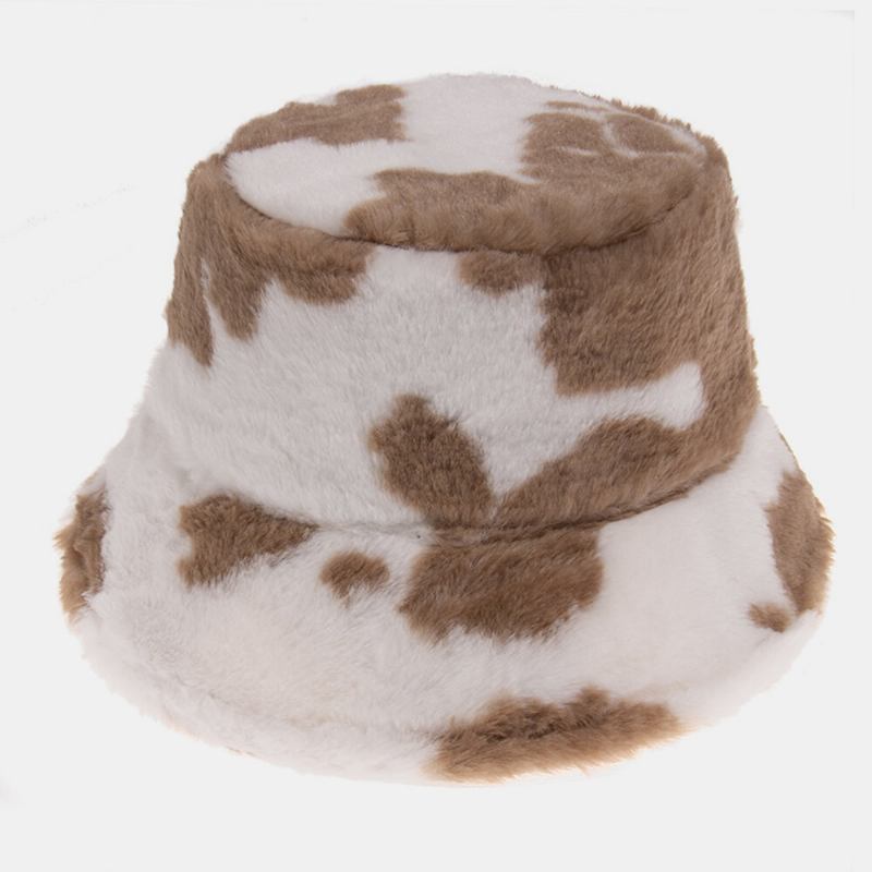 Unisex Kaninhår Varmt Plys Ko-mønster Udendørs Casual All-match Bucket Hat