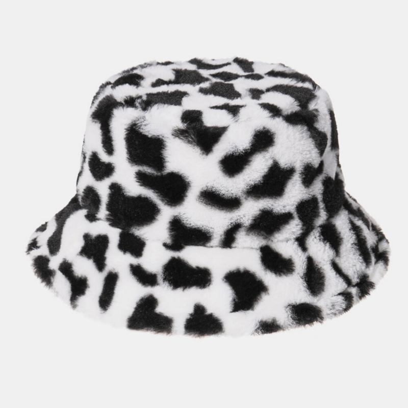 Unisex Kaninhår Varmt Plys Ko-mønster Udendørs Casual All-match Bucket Hat