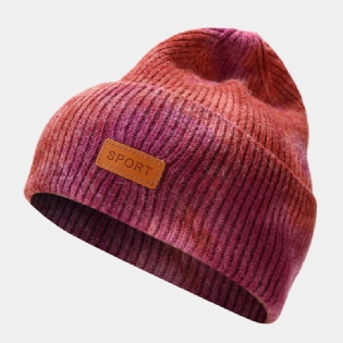 Unisex Kernespundet Garn Elastik Strikket Tie-dye Hat Mode Afslappet Brevetiket Efterår Vinter Varme Kantløs Beanie Hue Landlord Kasket