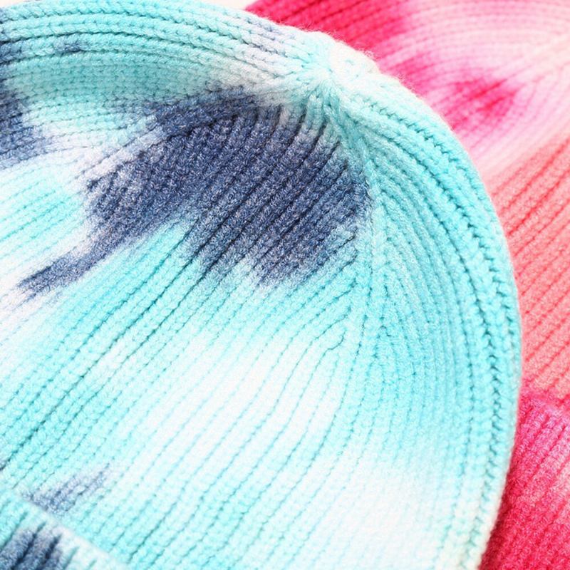 Unisex Kernespundet Garn Elastik Strikket Tie-dye Hat Mode Afslappet Brevetiket Efterår Vinter Varme Kantløs Beanie Hue Landlord Kasket