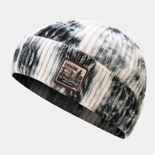 Unisex Kernespundet Garn Strikket Tie-dye Tegneseriemønster Patch Fashion Warm Beanie Hat