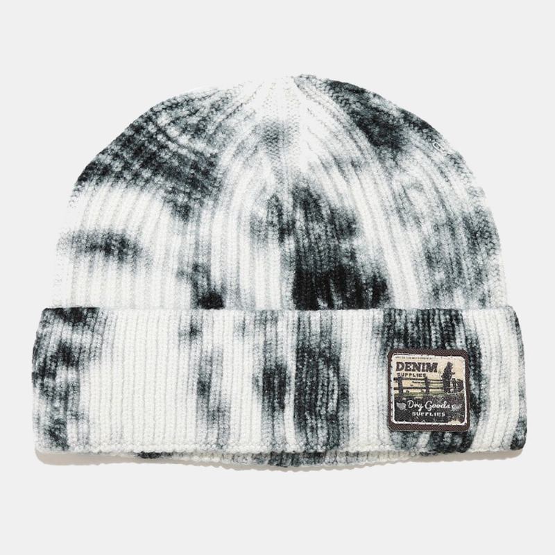 Unisex Kernespundet Garn Strikket Tie-dye Tegneseriemønster Patch Fashion Warm Beanie Hat