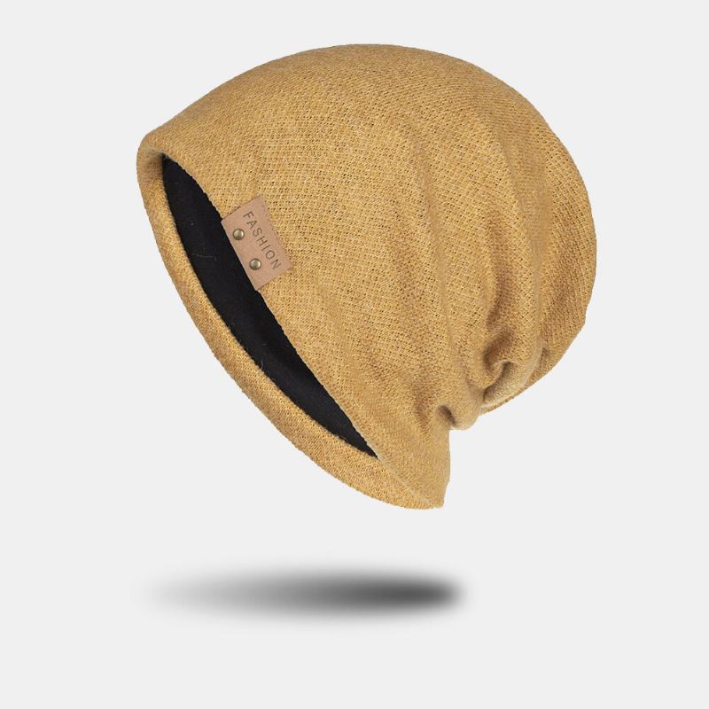 Unisex Kunstig Kashmir Læder Label Hue Huer Mode Casual Varm Elastisk Justerbar Strikket Hat