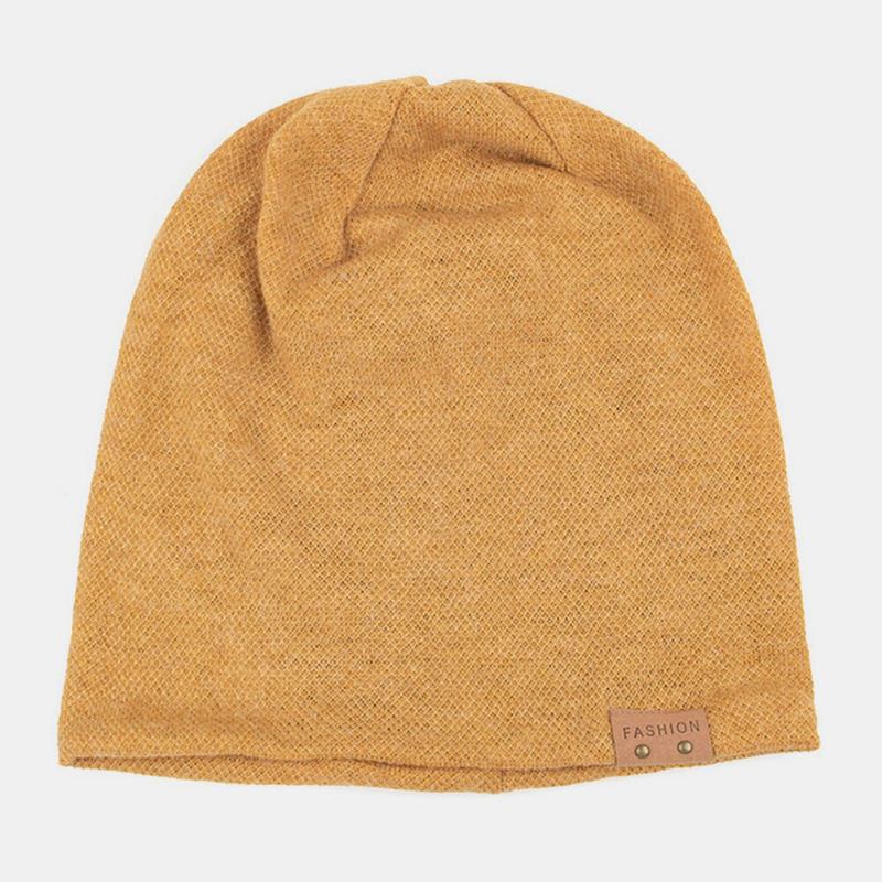 Unisex Kunstig Kashmir Læder Label Hue Huer Mode Casual Varm Elastisk Justerbar Strikket Hat