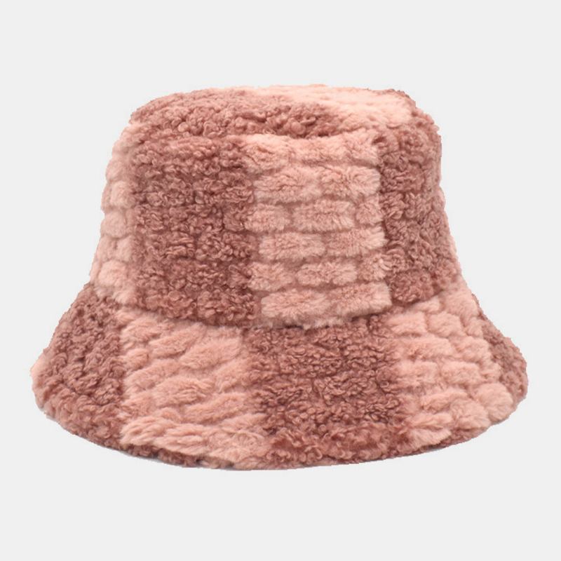 Unisex Lammehår Kontrastfarve Casual Varm Parhat Bucket Hat