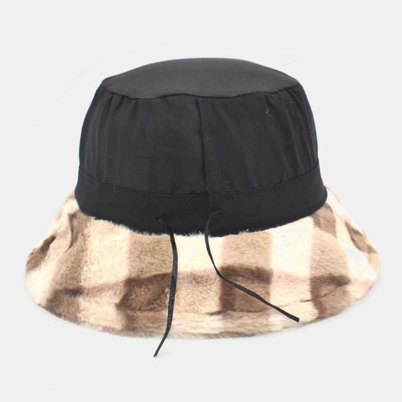 Unisex Lammehår Kontrastfarve Varm Afslappet Parhat Bucket Hat