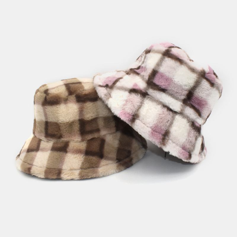 Unisex Lammehår Kontrastfarve Varm Afslappet Parhat Bucket Hat