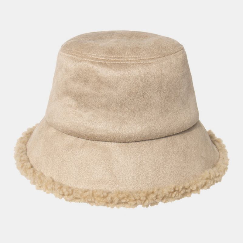 Unisex Lammehår Ruskind Plus Tyk Varm Vindtæt Blød All-match Bucket Hat