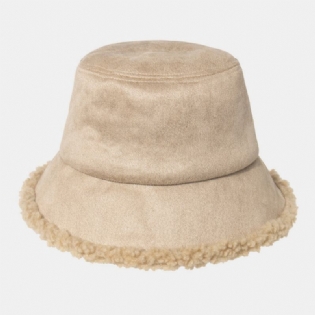 Unisex Lammehår Ruskind Plus Tyk Varm Vindtæt Blød All-match Bucket Hat