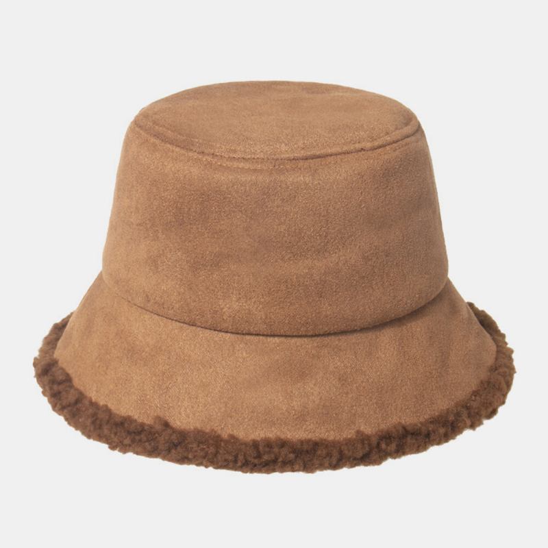 Unisex Lammehår Ruskind Plus Tyk Varm Vindtæt Blød All-match Bucket Hat