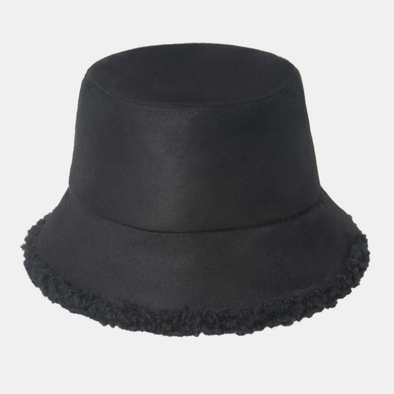 Unisex Lammehår Ruskind Plus Tyk Varm Vindtæt Blød All-match Bucket Hat