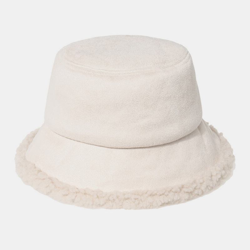 Unisex Lammehår Ruskind Plus Tyk Varm Vindtæt Blød All-match Bucket Hat